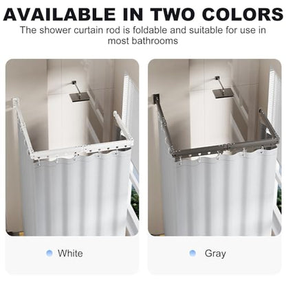 Wall Mounted Folding Shower Curtain, Punch-Free Suction Cups Folding Shower Curtain Rod, Adjustable Heavy Duty Shower Rod with Curtains for Bathroom Bathtub(Gray,4-Folds (Curtain 1.8m x 2m)) - color: Gray, size: 4-Folds (Curtain 1.8m x 2m)