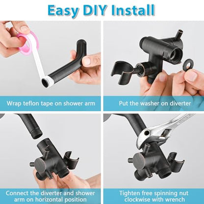 PDPBath Solid Brass 3 Way Shower Arm Diverter Valve with Handheld Holder for Dual Shower Heads with G1/2 Universal Connection - Oil Rubbed Bronze - color: Oil Rubbed Bronze-2