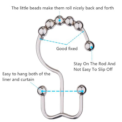 DAWNER Shower Curtain Hooks, Rust Proof Metal Easy Glide Double Rings, Stainless Steel Hangers for Bathroom Curtains, Set of 12, Brushed Nickel - color: Brushed Nickel