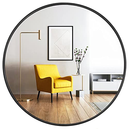 Round Mirror, Black Round Mirror 24 inch, Circle Wall Mirrors Metal Frame, Black Circular Mirrors for Bathroom, Wall, Living Room, Entryway, Hallway, Vanity, Rustic - color: Black, size: 24"L x 24"W