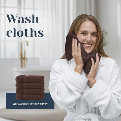 White Classic Luxury Bath Towel Set of 8 Pieces - 100% Turkish Cotton Highly Absorbent Towels for Bathroom, 2 Luxury Bath Towels 700GSM, 2 Hand Towels, 4 Washcloths, Brown - color: 19: Brown
