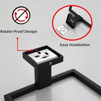 Bathroom Towel Holder,304 Stainless Steel Bathroom Hand Towel Rack,Wall-Mounted Bath Towel Holder,Simple Square Towel Ring (Matte Black)