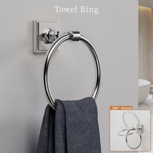 VEHCIL Polished Chrome Bathroom Towel Bar Set, 5 Piece Bathroom Hardware Accessory Set, SUS304 Stainless Steel 24" Towel Rack Holder Set for Bathroom, Wall Mounted - color: Polished Chrome