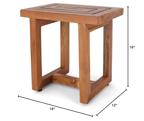 Teak Shower Bench - Teak Shower Seat - Wood Bathroom Stool (Serenity) - color: Natural, size: Medium