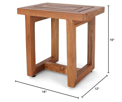 Teak Shower Bench - Teak Shower Seat - Wood Bathroom Stool (Serenity) - color: Natural, size: Medium