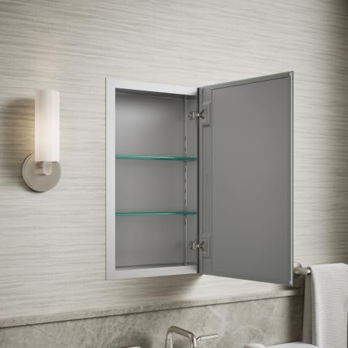 Kohler 55061-NA Embark Slim Medicine Cabinet Mirror, Adjustable Shelves with Mirrored Door, 15 in. W x 26 in. H - size: 15 in. x 26 in., style: Flat Edge