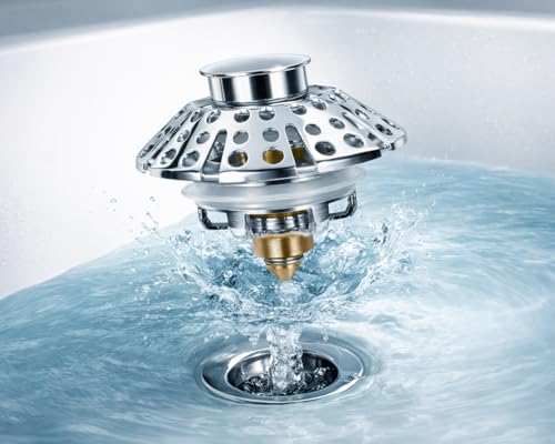 Universal Bathtub Drain Stopper, Bathtub Drain with Strainer, Pop Up Tub Drain Hair Catcher for 1-3/8 to 2in Tub Drain Hole