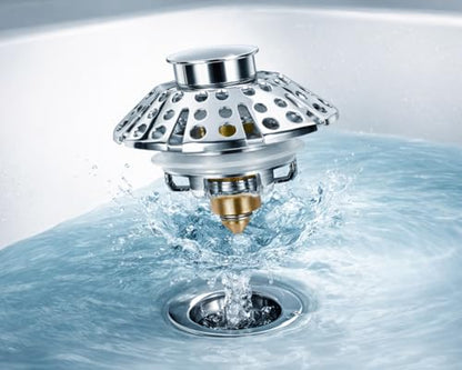 Universal Bathtub Drain Stopper, Bathtub Drain with Strainer, Pop Up Tub Drain Hair Catcher for 1-3/8 to 2in Tub Drain Hole