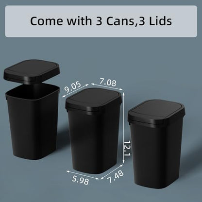 KSSKSS 3 Pack Bathroom Small Trash Can with Lid, 2.6 Gallon Slim Garbage Bin with Pop-Up Lid, 10L Plastic Wastebasket for Bedroom, Office, Kitchen, Toilet (Matte Black) - color: Black-included Trash bags