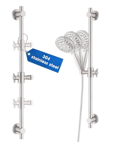 All Metal Shower Slide Bar with Adjustable Handheld Shower Head Holder, 25 Inch SUS304 Stainless Steel Shower Rail, Replacement for RV, Camper, Hotel & Bathroom, Polished Brushed Nickel - color: BN