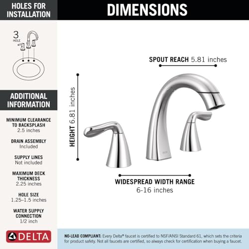 Delta Arvo Chrome Bathroom Faucet with Sprayer, 8 Inch 3 Hole Widespread Bathroom Sink Faucet with Pull Out Sprayer, Push-Pop Drain, Chrome 35840LF-PD - color: Chrome