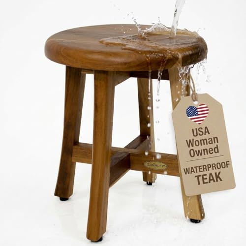 EcoDecors Shoji 12-Inch Teak Shower Stool with Storage Shelf, Waterproof | Quick and easy assembly with included hardware and an interlocking frame for secure, long-lasting performance. - size: 12" x 13.5"H