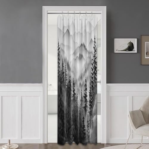 Mountain Shower Curtain Black and White Forest Nature Shower Curtains for Mens Bathroom Charcoal Grey Rustic Woodland Pine Tree Cool Bath Decor Sets, Waterproof Fabric with Hooks, 36x72in - color: Black and White, size: 36"W x 72"L (Pack of 1)