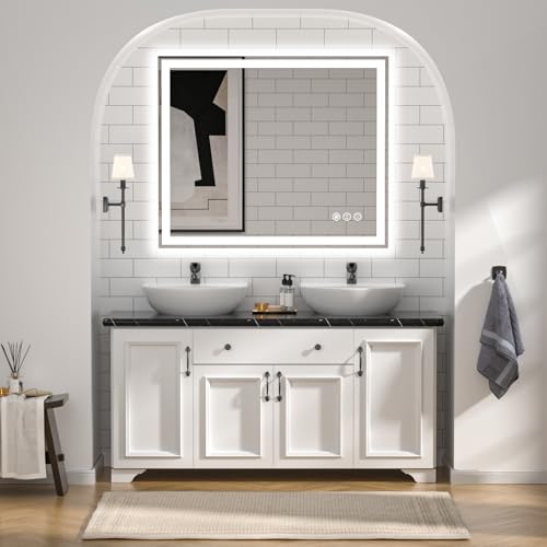 LED Bathroom Mirror, 48"X40" with Front and Backlit, Anti-Fog, Bathroom Vanity Mirror with Memory Function, Stepless Dimmable Lighted Bathroom Mirror, Tempered Glass (Horizontal/Vertical) | Front & Backlit, Memory Function, HD Tempered Glass Vanity Mirror