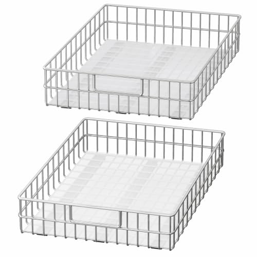 Pull out Cabinet Organizer, Stainless Steel 2-Pack (20.1"W x 21"D) Full-Extension Slide out Drawer, Adhesive Roll out Can Spice Storage Basket Shelf Rack for Pantry, Kitchen, Bathroom, Home Closet - size: (20.1"W x 21"D x 4.7"H)