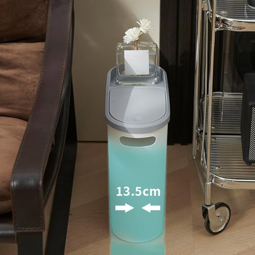 Slim Bathroom Trash Can with Press Top Lids, 2.1 Gallon White Small Trash Can for RV Inside, Plastic Narrow Garbage Can, Rectangular Waste Basket Trash Bin for Bathroom, Bedroom, Office, Kitchen