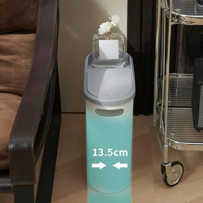 Slim Bathroom Trash Can with Press Top Lids, 2.1 Gallon White Small Trash Can for RV Inside, Plastic Narrow Garbage Can, Rectangular Waste Basket Trash Bin for Bathroom, Bedroom, Office, Kitchen