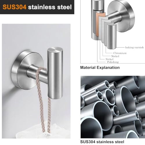 Nolimas Bathroom Towel Hooks SUS 304 Stainless Steel Coat Hook Round Clothes Towel Coat Robe Hook Cabinet Closet Door Sponges Holder for Bath Kitchen Garage Hotel,Wall Mounted, Brushed Nickel, 2Pack - color: 2pcs Brushed Nickel