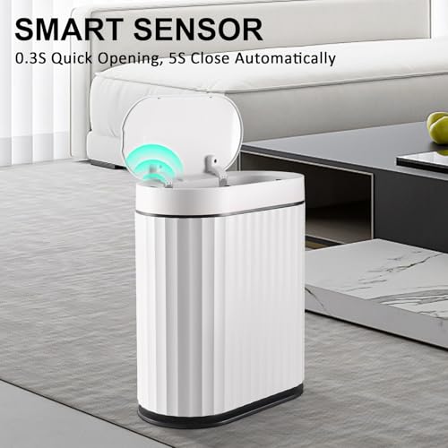 ELPHECO Bathroom Trash Can with Lid, 2 Gallon, Motion Sensor, Black White | Automatic Garbage Can, Slim Smart Trash Bin, Waterproof Plastic Wastebasket, Narrow Bin for Kitchen and Office - color: White Black