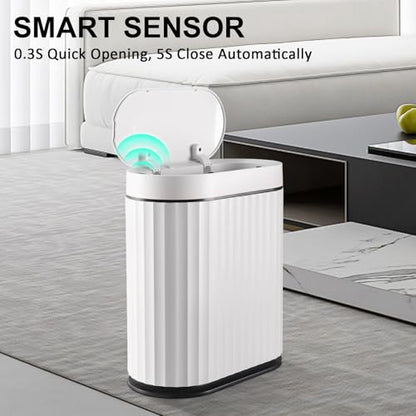 ELPHECO Bathroom Trash Can with Lid, 2 Gallon, Motion Sensor, Black White | Automatic Garbage Can, Slim Smart Trash Bin, Waterproof Plastic Wastebasket, Narrow Bin for Kitchen and Office - color: White Black