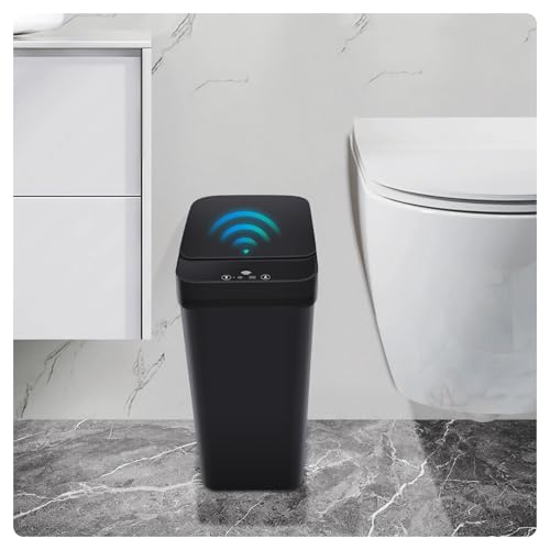 Bathroom Trash can,Smart Touchless Trash Can,Automatic Motion Sensor Trash Bin With Lid,2.4 Gallon Garbage Can, Kitchen, Bathroom, Office, Bedroom Trash can (Black) - color: Black