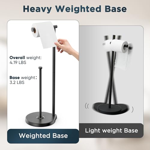 theaoo Heavy-Duty Toilet Paper Holder Stand, Bathroom Storage, Black | Freestanding Toilet Tissue Paper Roll Holder with Reserve Storage. Stainless Steel Stand For Bathroom, Holds Extra Rolls - color: Black