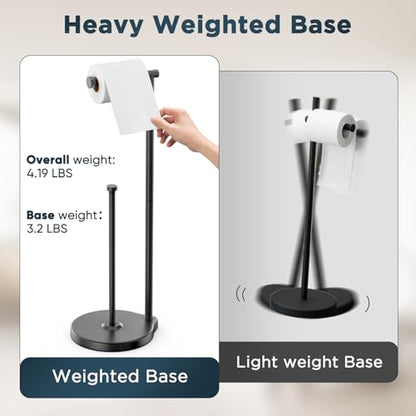 theaoo Heavy-Duty Toilet Paper Holder Stand, Bathroom Storage, Black | Freestanding Toilet Tissue Paper Roll Holder with Reserve Storage. Stainless Steel Stand For Bathroom, Holds Extra Rolls - color: Black