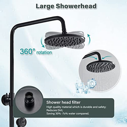 NeierThodore Oil Rubbed Bronze Shower Faucet Set Complete Shower System 8 Rain Shower 2 Cross Knobs Wall Mounted Mixer Bathroom Shower Tub Tap Bathroom Fixtures Wall Mount - color: Oil Rubbed Bronze, size: 8 Inch 3 Modes