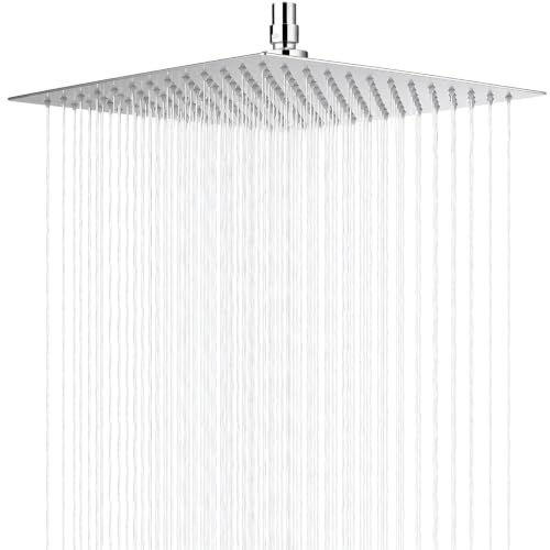 10 Inch Square Rainfall Shower Head, Ultra Thin, Chrome, Wall Mount - size: 10 Inch