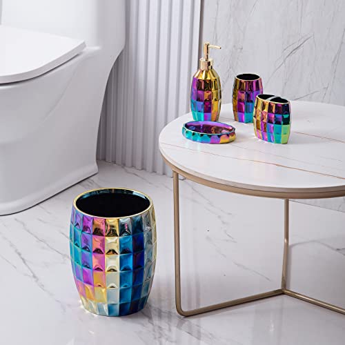 Rainbow Bathroom Accessory Set, Colorful/Gold Mosaic Ceramic Bathroom Accessories Sets Includes Lotion Dispenser, Toothbrush Holder Tumbler, and Soap Dish - color: Rainbow
