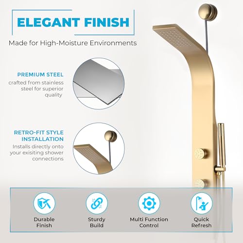 Cici Series 39 In. 2 Jetted Shower Tower With Heavy Rain Shower And Body | Easy Installation With Existing Water Line, Premium Stainless Steel Design, Effortless Diy Installation
