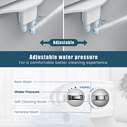 YASFEL Bidet Attachment for Toilet, Self-Cleaning Bidet Sprayer Non-Electric Dual Nozzle for Feminine/Posterior Wash Bidet Toilet Attachment with Pressure Controls (White) - color: White