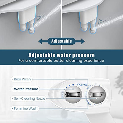 YASFEL Bidet Attachment for Toilet, Self-Cleaning Bidet Sprayer Non-Electric Dual Nozzle for Feminine/Posterior Wash Bidet Toilet Attachment with Pressure Controls (White) - color: White