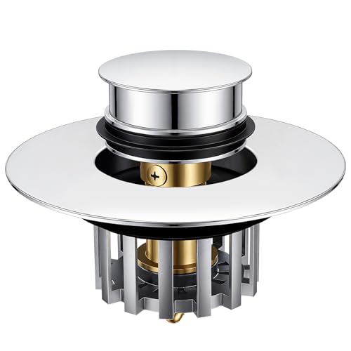 SOTOMO Bathtub Stopper Pop-Up Drain Stopper with Hair Catcher, Tub & Shower Drain Protector with Strainer, Universal Bathroom Bathtub Plug for 1.5"–1.75" Drain Holes, Anti-Clog,Silvery