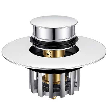 SOTOMO Bathtub Stopper Pop-Up Drain Stopper with Hair Catcher, Tub & Shower Drain Protector with Strainer, Universal Bathroom Bathtub Plug for 1.5"–1.75" Drain Holes, Anti-Clog,Silvery