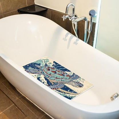 Bathtub Mats for Shower Tub, Sea Turtle wiht Ocean Wave Anti-Slip Bath Mats for Inside Tub, Bathroom Shower Mats with Drain Holes and Suction Cups - color: Multi 02
