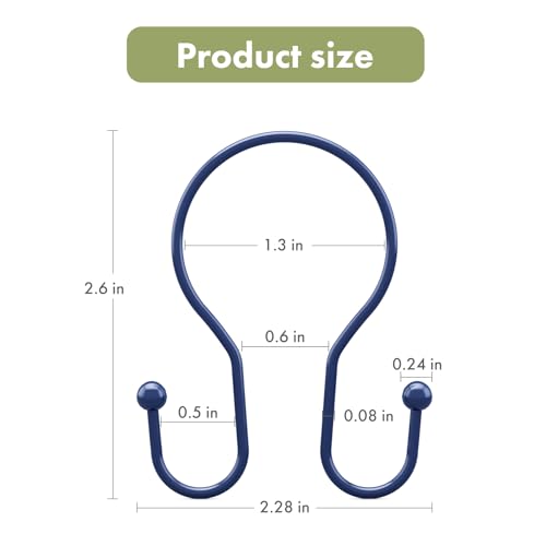 AmazerBath Shower Curtain Hooks Blue Shower Curtain Rings, Simple Double Hook Shower Curtain Hooks Rust Proof, Smooth Sturdy Metal Shower Hooks for Shower Curtain Rod, 12 Pcs Shower Rod Hooks - color: Navy Blue, style: Minimalist - Double Shower Hooks