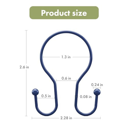 AmazerBath Shower Curtain Hooks Blue Shower Curtain Rings, Simple Double Hook Shower Curtain Hooks Rust Proof, Smooth Sturdy Metal Shower Hooks for Shower Curtain Rod, 12 Pcs Shower Rod Hooks - color: Navy Blue, style: Minimalist - Double Shower Hooks