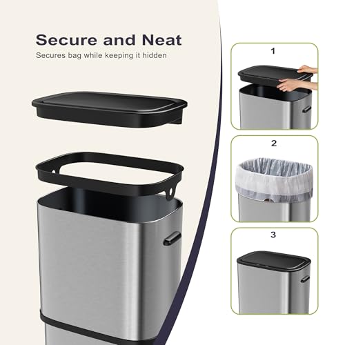 Furnify 16 Gallon / 60L Kitchen Trash Can, Motion Sensor Trash Bin with Lid | Large Capacity Touchless Garbage Waste Bin, Waterproof Brushed Trash Bin, Trash Can for Kitchen Bedroom Bathroom - color: Light Silver