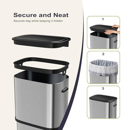 Furnify 16 Gallon / 60L Kitchen Trash Can, Motion Sensor Trash Bin with Lid | Large Capacity Touchless Garbage Waste Bin, Waterproof Brushed Trash Bin, Trash Can for Kitchen Bedroom Bathroom - color: Light Silver