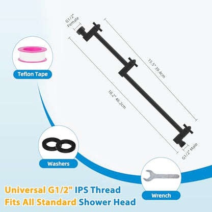 All-Metal 16" Shower Head Extension Arm, G1/2" Universal, Oil-Rubbed Bronze | Flexible Brass Shower Head Extender Adjustable Height/Angle, Stainless Steel Rain Shower Pipe Height Extended with Lock Joint - color: Oil Rubbed Bronze, size: 16 Inch