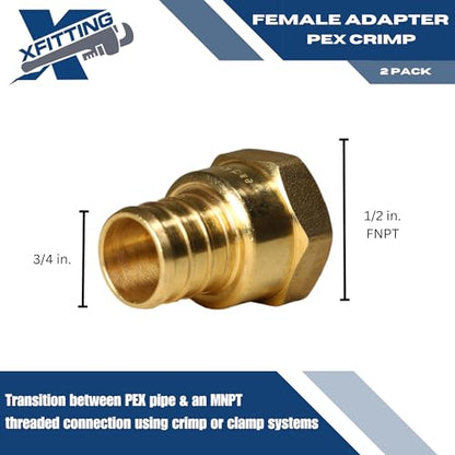 2 Pack XFITTING 3/4 inch Pex x 1/2 inch Female NPT Adapter, 23-4-5=2X - size: 3/4" Pex x 1/2" Female