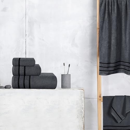 MyOwn Ultra Soft 6 Pack Cotton Towel Set, Contains 2 Bath Towels 28x55 inch, 2 Hand Towels 16x24 inch & 2 Wash Coths 12x12 inch, Ideal Everyday use, Compact & Lightweight - Charcoal Grey, 71659 - color: Charcoal Grey, size: 6-Piece Towel Set