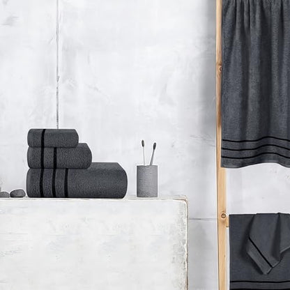 MyOwn Ultra Soft 6 Pack Cotton Towel Set, Contains 2 Bath Towels 28x55 inch, 2 Hand Towels 16x24 inch & 2 Wash Coths 12x12 inch, Ideal Everyday use, Compact & Lightweight - Charcoal Grey, 71659 - color: Charcoal Grey, size: 6-Piece Towel Set