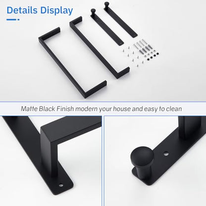 16 Inch Double Towel Bar with Hooks Matte Black, Stainless Steel Bath Shower Towel Rack Wall Mounted Towel Rod Holder for Bathroom - color: Matte Black, size: 16-Inch