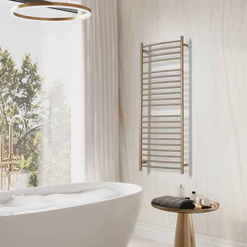 Electric Towel Warmer - Wall Mounted Bathroom Heated Towel Rack, Plug-in Design & Brushed Stainless Steel Finish Gold 21 Bar - color: Gold With Single Press, size: 21 Bar