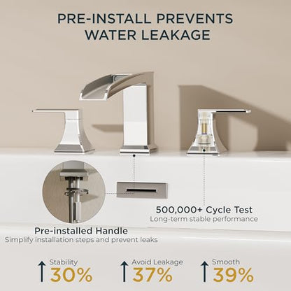 FORIOUS Roman Bathtub Faucet 3 Hole Deck Mount with 2 Handle Chrome | Tub Faucet for 3-Hole Set, 6-12" Centered Distance, Widespread Garden Bath Tub, Waterfall Spout, High Flow, Brass - color: Chrome