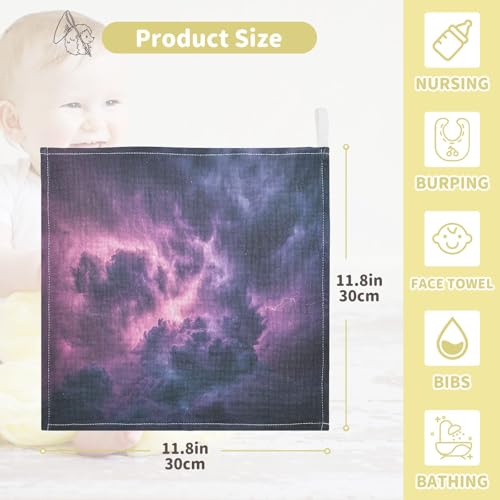 YETTASBIN Galaxy Muslin Baby Hand Washcloths, Soft Cotton Bath Face Towel, 4 Layers Extra Absorbent Feeding Burp Cloth for Newborn Infant, 5 Pack - size: 12 Inch x 5 Pack