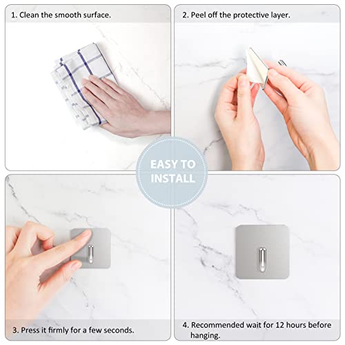 VIS'V Adhesive Hooks, Small Shower Wall Stick on Hooks, Silver, 4 Pcs | Metal Material, Compact Design, Peel and Stick, 2 Extra Adhesive Strips, for Bathroom Kitchen Livingroom Office RV - color: Silver