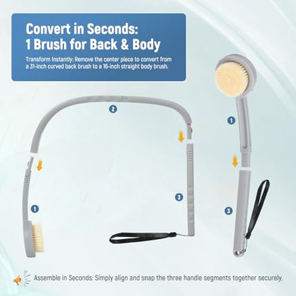 31" Back Bath Brush for Shower with U-Shaped Long Handle, Curved Handled Back Sponge Washer, Back Scrubber for Shower for Men, Women, Elderly, Frozen Shoulder, Adaptive Equipment for Shower - size: soft brush *2